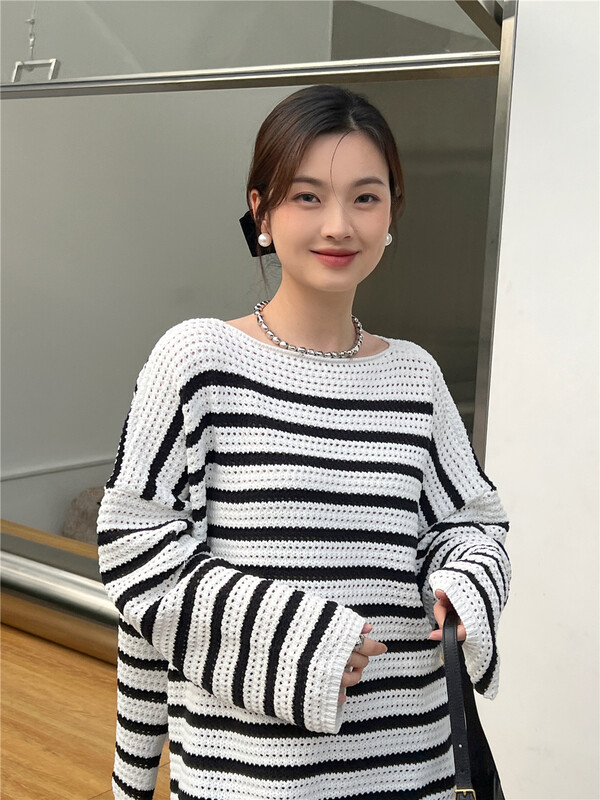 [AA studio] fashionable lazy stripe loose knit 9687# jhy