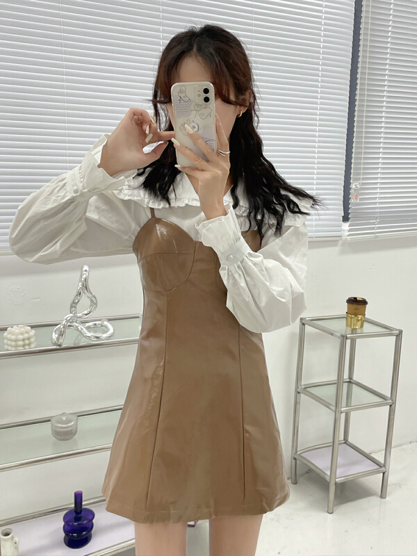New year in early spring! [JH] fashion baby collar shirt + wash leather suspender Dress Set (suit only) 40901# hjy
