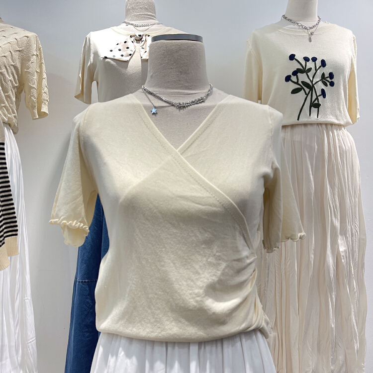 [S.J] lazy style design pure desire style V-neck cross knit 6869# LSW