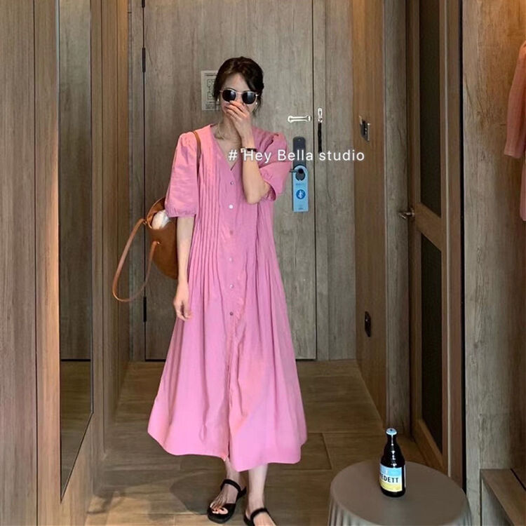 New in early summer! [hey Bella] Korean pleated and breasted casual dress ys1-1171# ll