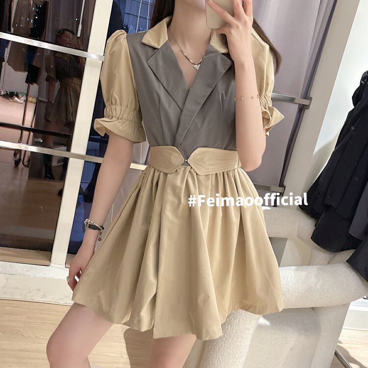 goods in stock! [Feimao Philippine cat] personalized splicing fashion dress (with removable belt) ym-7040# LSL