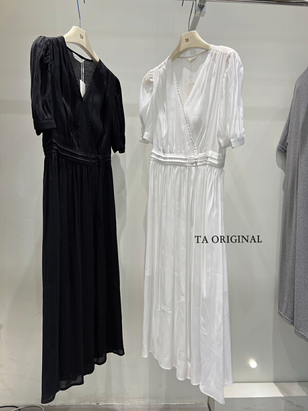 [TA] solid V-neck waist style dress 5323# ll