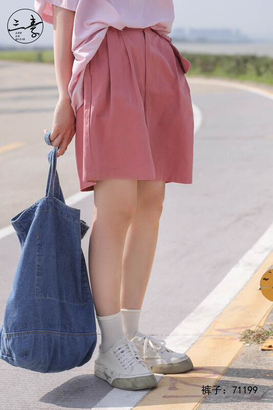 [original of three plain clothes] simple literary and artistic solid color casual shorts 71199# XYJ