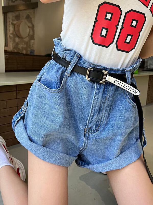 New in early summer! [c.h.z] high street high waist loose denim shorts (with belt) 6568# WTT