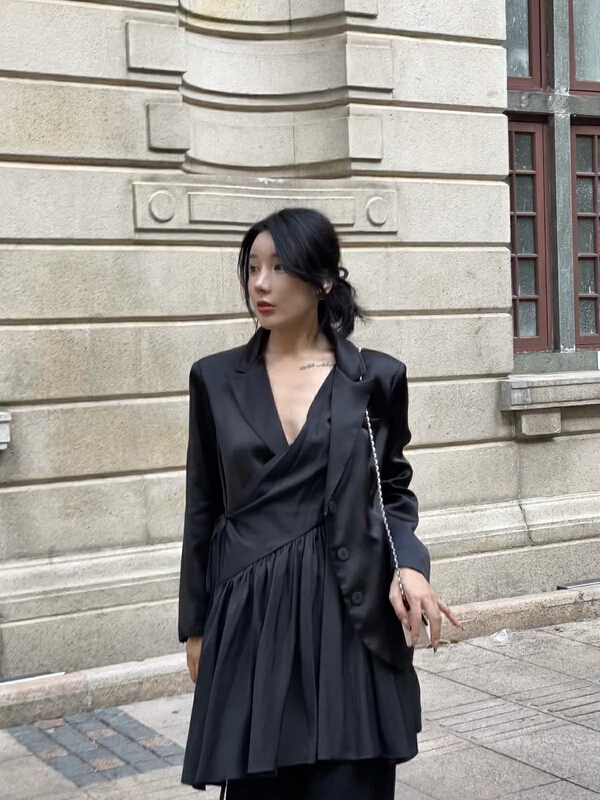 [yhpi] fashion temperament fake two piece design dress 2310# JJ