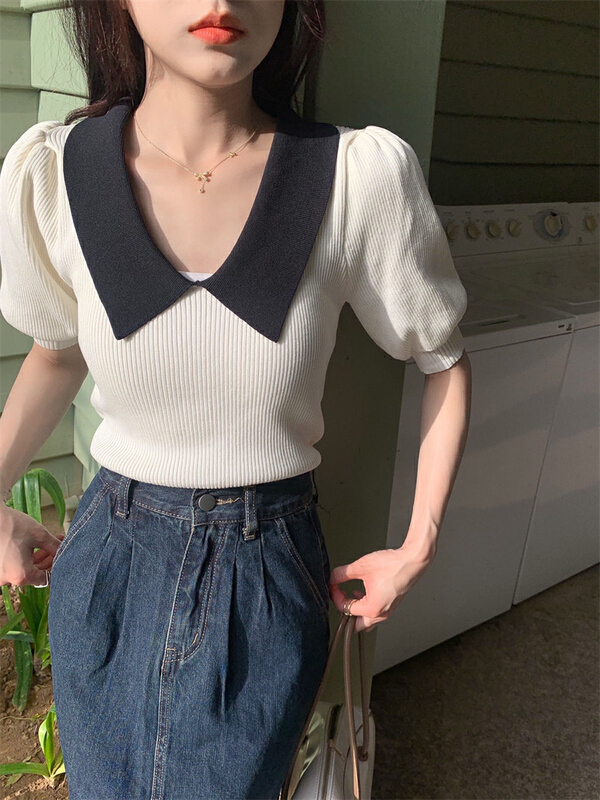 New in early summer! [yes] fashion color matching pullover shirt 22051# ozq