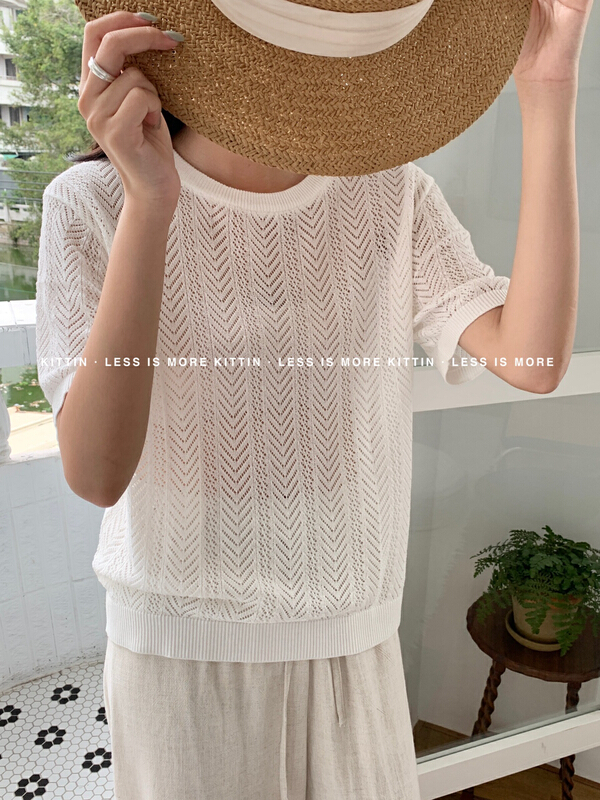 goods in stock! New in early summer! [Kittin] Korean style hollow out short sleeve T-shirt 168# XYY