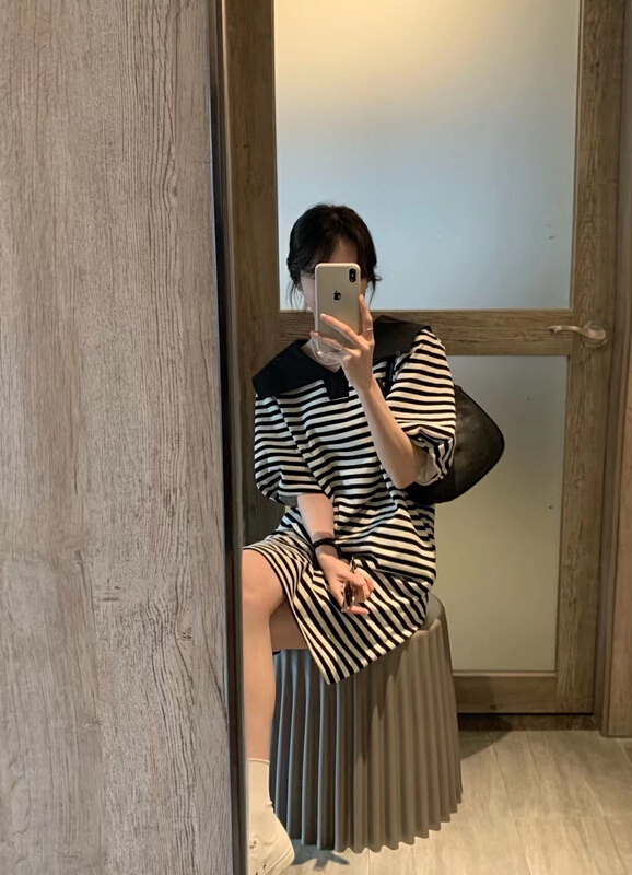 [Moco Moco - xiaoa family] fashion stripe Pullover dress (including 65% Cashmere) ys2-807# PCZ