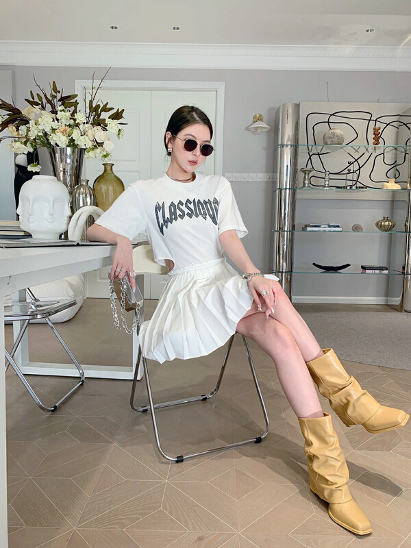 New in early summer! [ala] niche design letter printed Pleated Dress l1337a# JJ