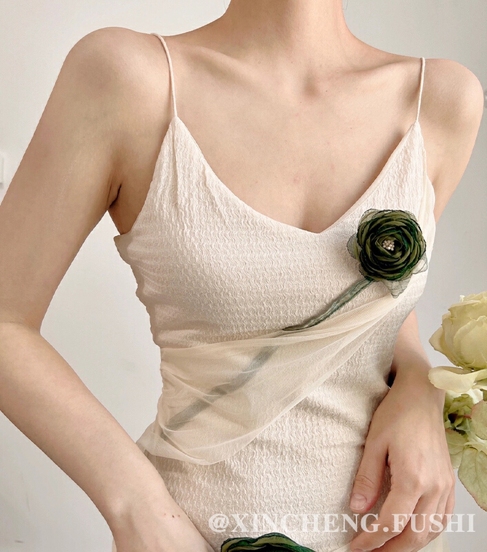 [Xinsheng] French retro Camellia slim and slim temperament long suspender dress 6485# PCZ