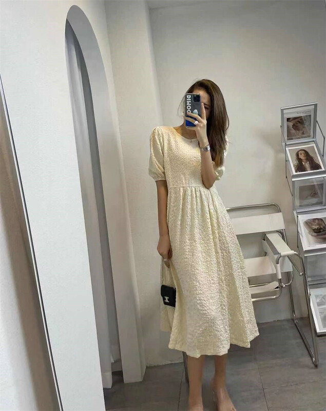 New in early summer! [Cupertino] French Advanced round neck bubble sleeve dress 1112# WPL