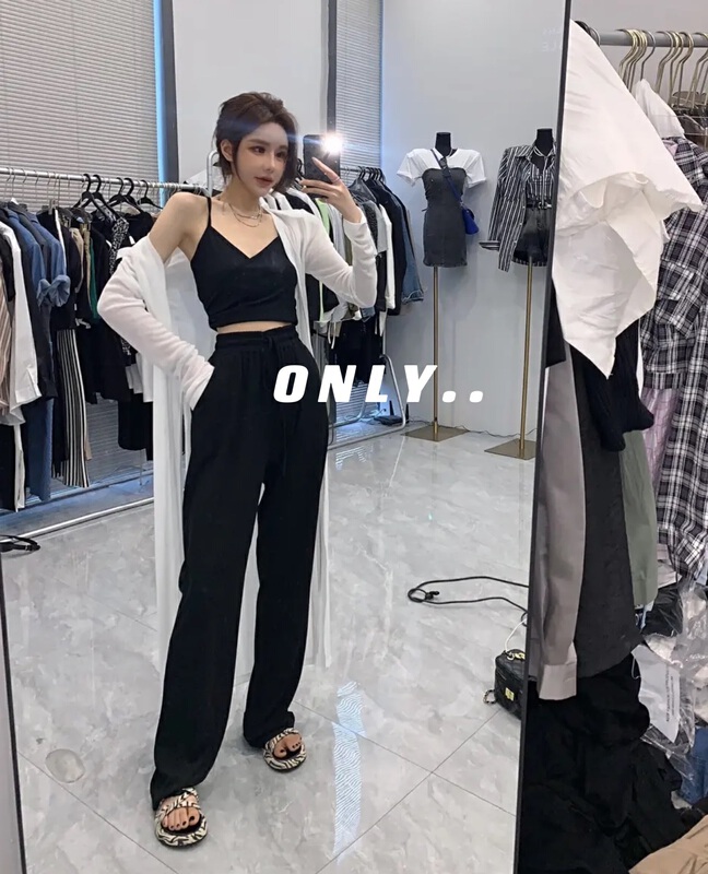 [only] Korean cross design suspender Vest + high waist thin and wide leg casual pants set 8318# JJ