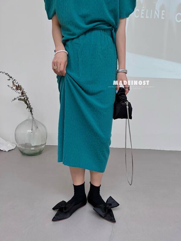 goods in stock! New in early summer! [OSHA madeinost] minimalist seersucker versatile elastic waist skirt 86272# ll