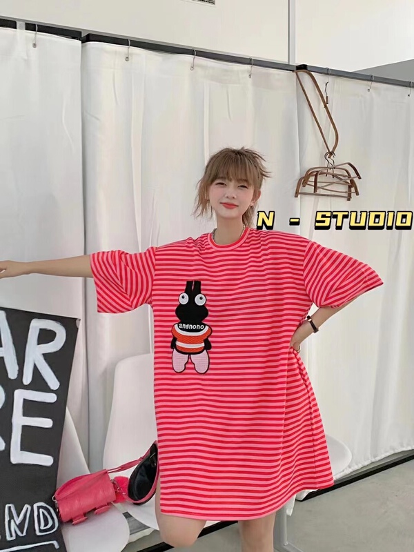 【N】 Korean stripe embroidered short sleeve T-shirt 0861# WTT