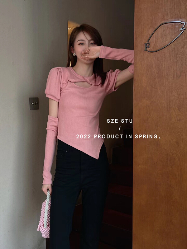 goods in stock! New year in early spring! [Sze] small and slim shirt with sense of design (with hand sleeves) 80162# zxx