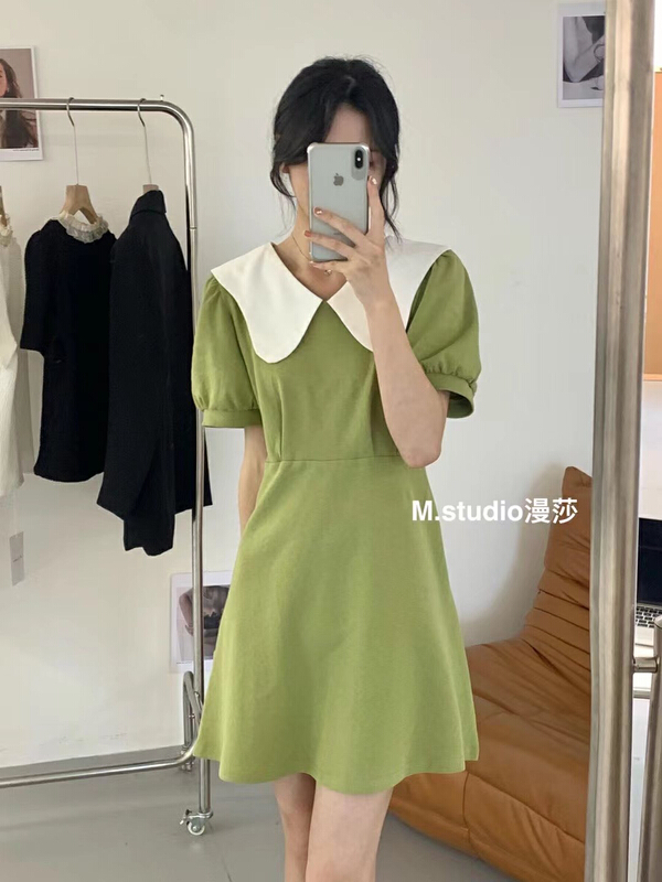 [MSTUDIO MANSA] Korean color contrast doll collar sweet dress 038# ll