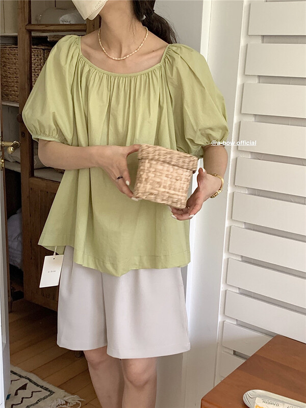 [a-bow studio] gentle style bubble sleeve shirt 15168# zjy