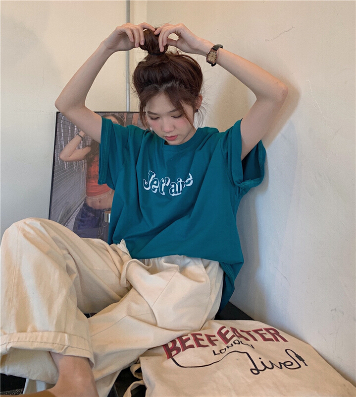 New in early summer! [timely rain] Han Feng ins loose cotton simple letter short sleeve T-shirt (T-shirt only) 4359# WPL