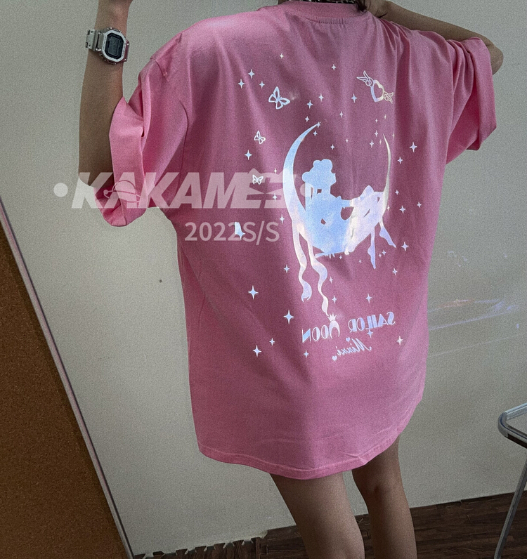[kakamee] personalized reflective pattern design loose short sleeve T-shirt s391# LSL