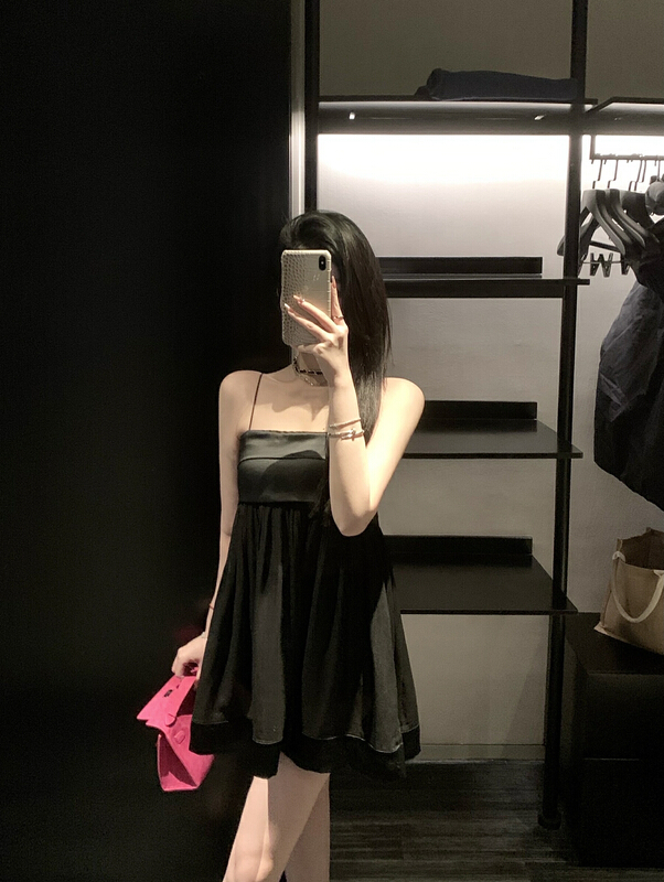 New in early summer! [X.C] black satin perspective vest / sling 256 × WPL