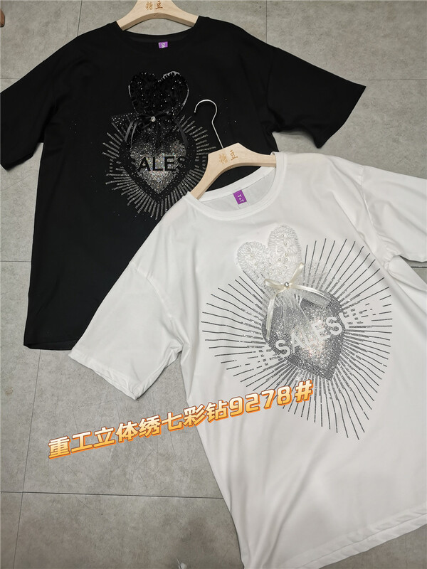 New in early summer! [tangdou original] Love Print Pullover short sleeve T-shirt 9278# WTT