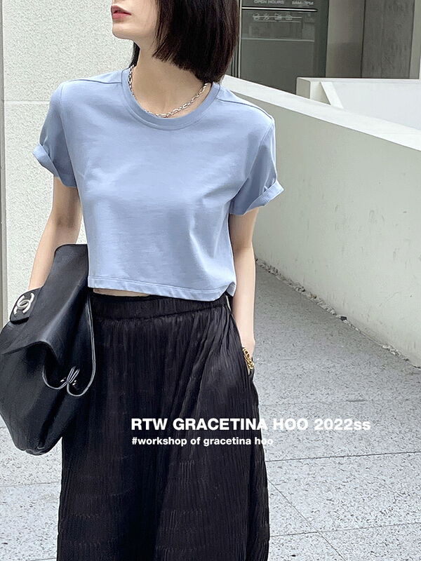 [gracetina Hoo] simple label versatile short sleeved T-shirt t453-1# zxl