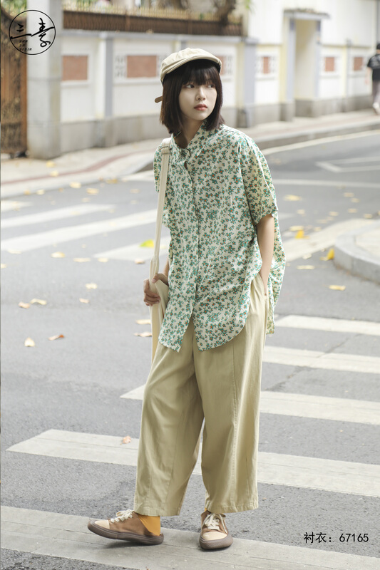New in early summer! [original of three plain clothes] simple temperament casual floral shirt 67165# XYJ