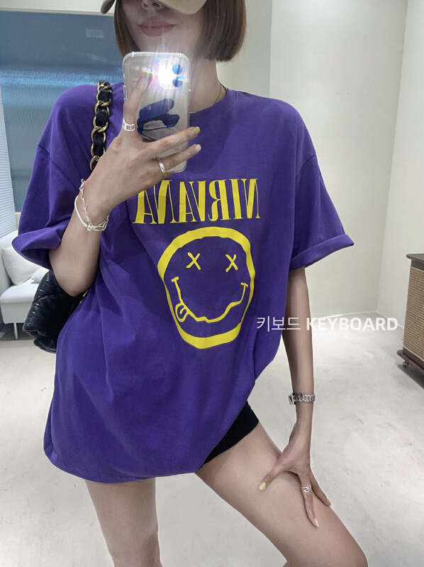 New in early summer! [keyboard] Korean printed smiling face loose short sleeve T-shirt c-2860# LSL