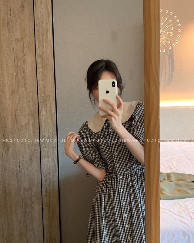 [Chen] Korean version aging baby collar Plaid Dress 3252# hjy