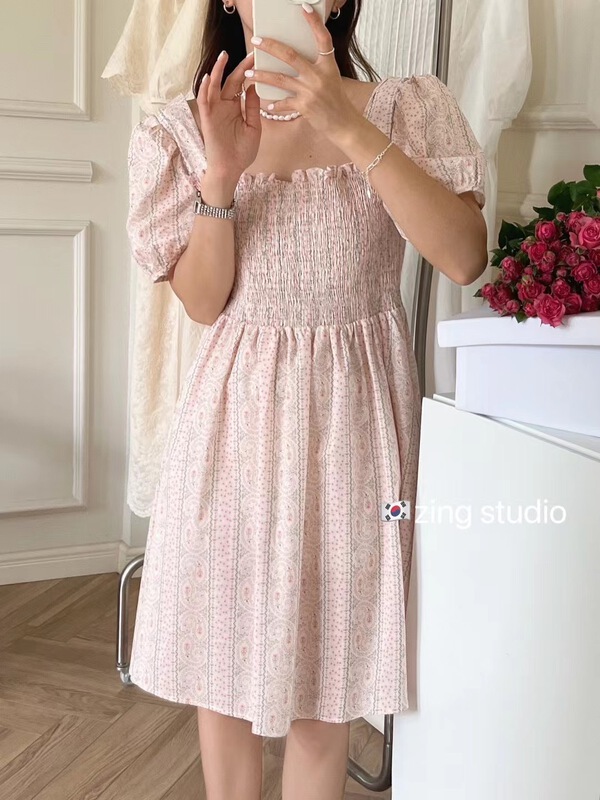 [zingstyle] floral pleated lady dress z001# HBx
