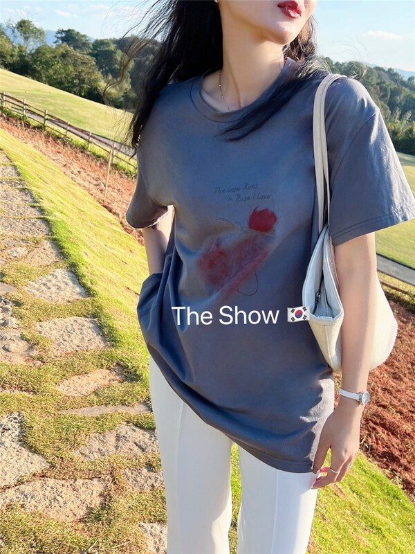 New year in early spring! [the show] Korean style personalized Love Print loose short sleeve T-shirt 20165# CLS