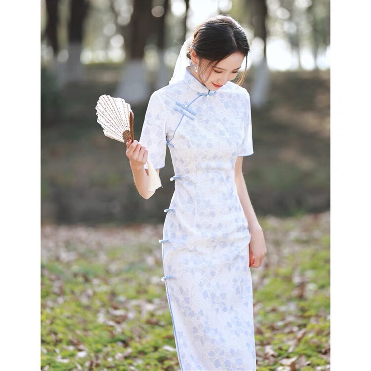 New in early summer! [crystal home] elegant stand collar print buckle dress 621# PCZ