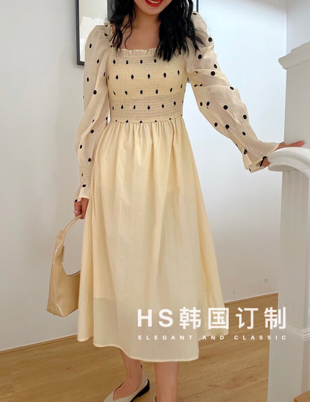 New year in early spring! [HS custom made in Korea] Korean lady wave dot high waist dress 65012# hjy