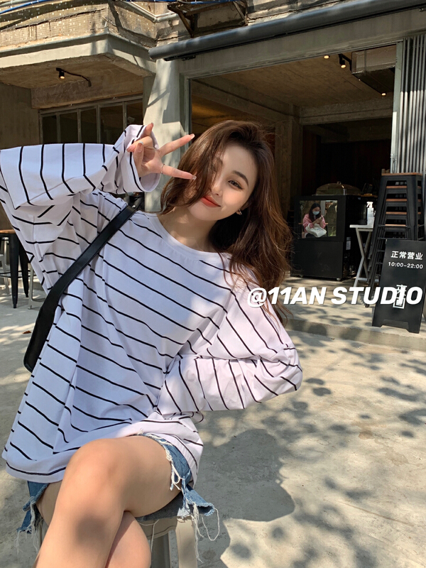 New in early summer! [11An] classic versatile sunscreen stripe long sleeve T-shirt a6387# LSL