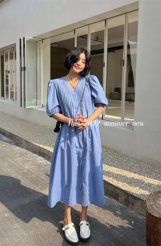 [this] Korean style bubble sleeve slim dress vg42# CSX