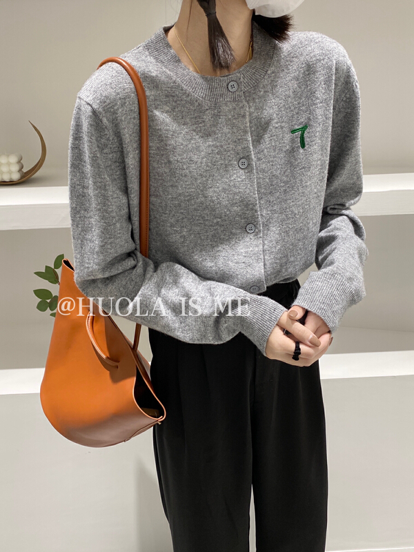 New year in early spring! [hot Huola is me] embroidered single breasted crew neck knitted cardigan 7500# cqw
