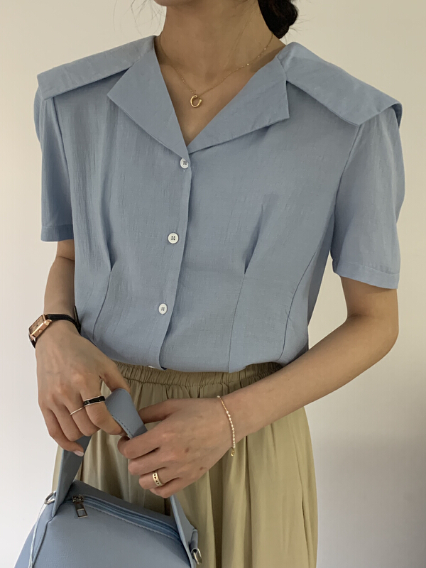 [forming-z] college style Navy collar pleated design blouse 91162# zxl