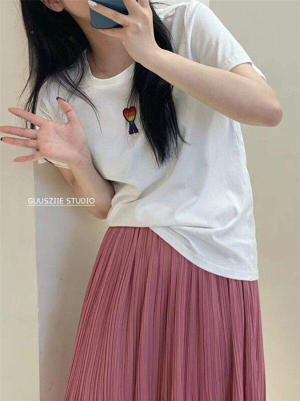 [Gu Shi] casual and versatile love round neck short sleeve T-shirt 8022# hjy