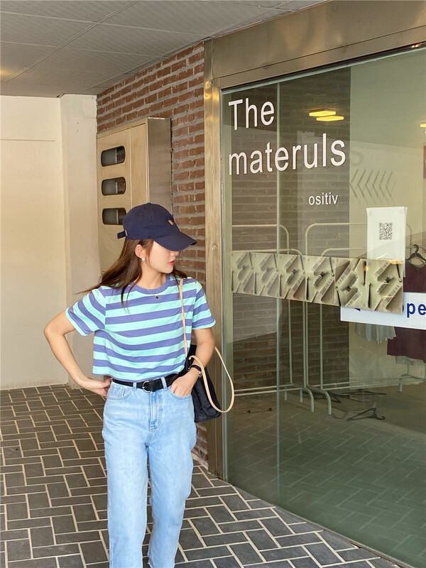 [Fifth] striped Korean aging short sleeve T-shirt 1327# LSW
