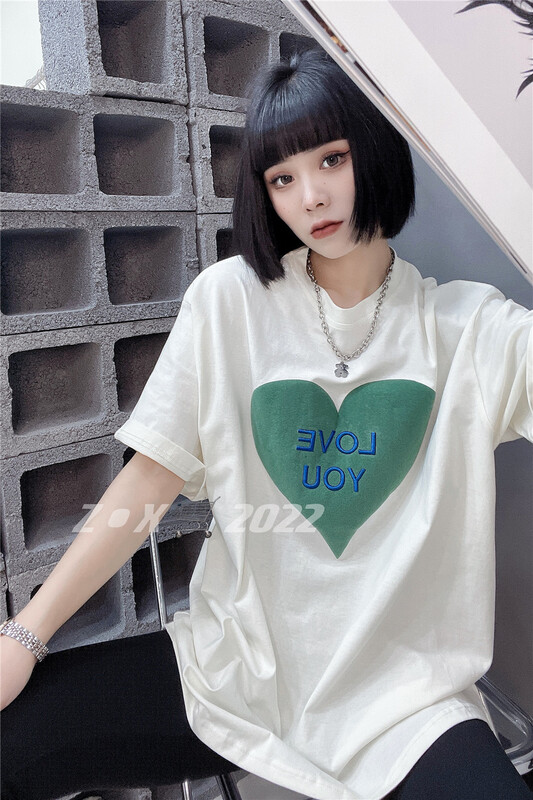 goods in stock! [left embroidery] round neck comfortable Korean Short Sleeve T-shirt 7196# L