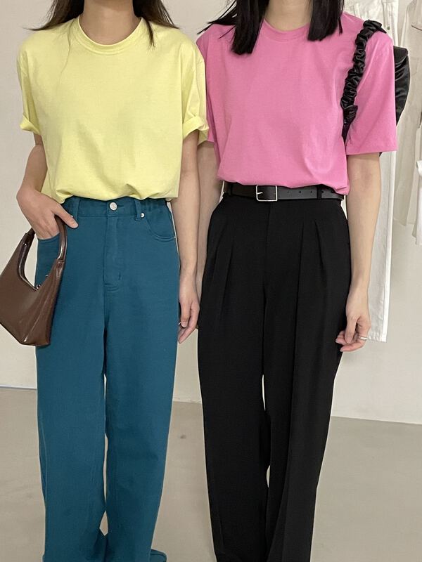 goods in stock! 2022 precision pop color! File mouth explosion! [clean space] candy color versatile comfortable Pullover short sleeve T-shirt 31810# CLS