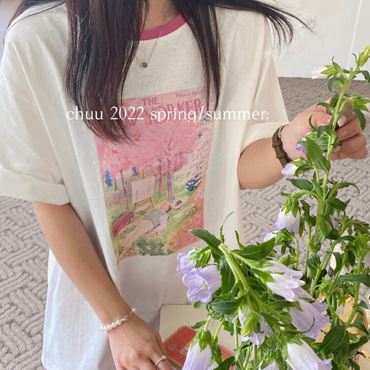 New in early summer! [chuu] fresh illustration style printed round neck short sleeve T-shirt 61095# HBx