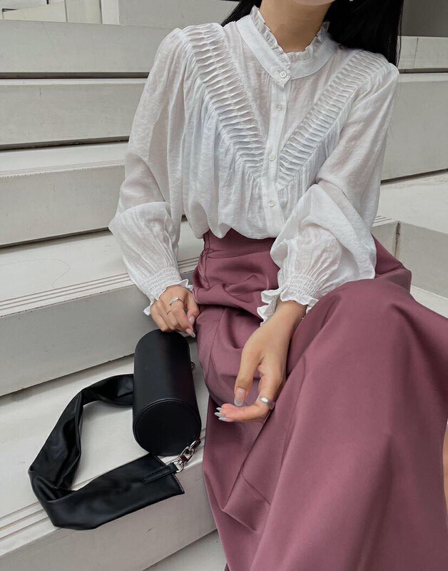 [soul] temperament fungus edge long sleeve pleated blouse bs16114211c# CLS