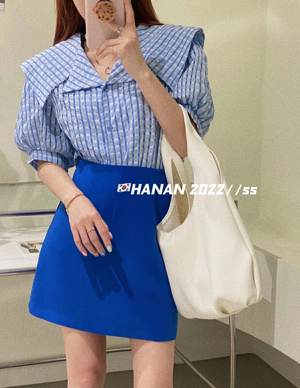 New in early summer! [Hanan] Korean version versatile loose large version baby collar design blouse 6101-1# LSL