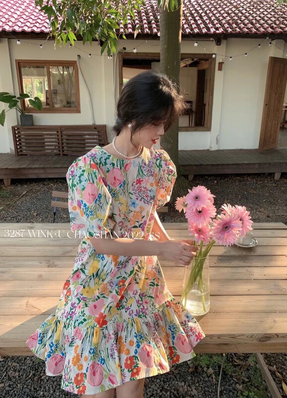 [wink. U] temperament printing loose and thin dress 8932# cqw