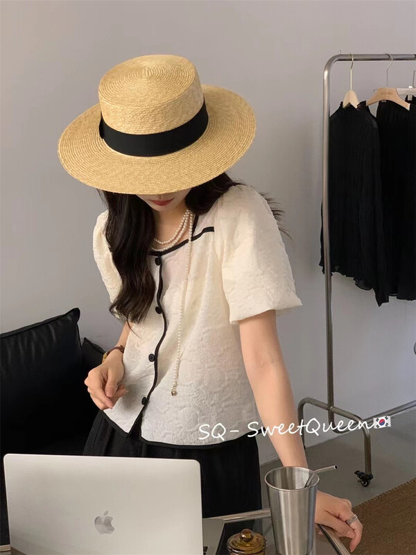 [sq] square neck bubble sleeve jacquard short shirt 3339# zxx