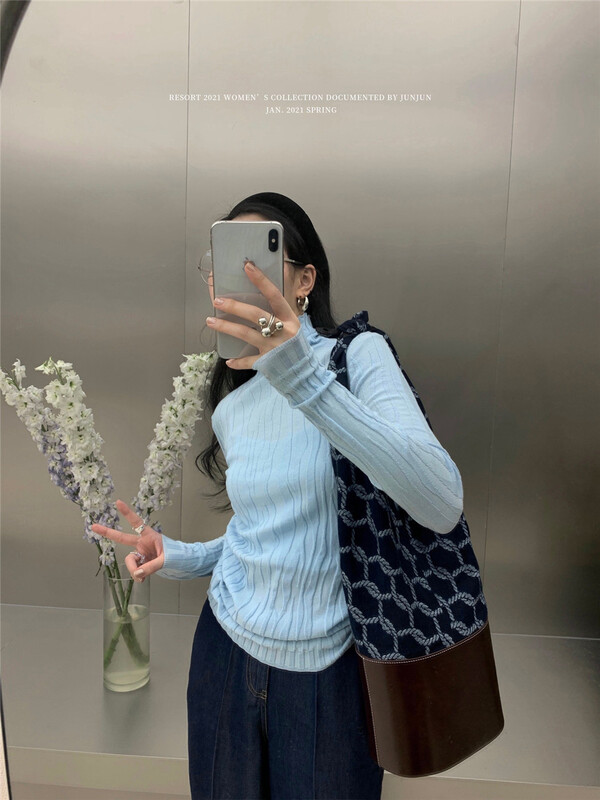New year in early spring! [DT class] high neck pleated slim bottomed shirt 4354# jhy