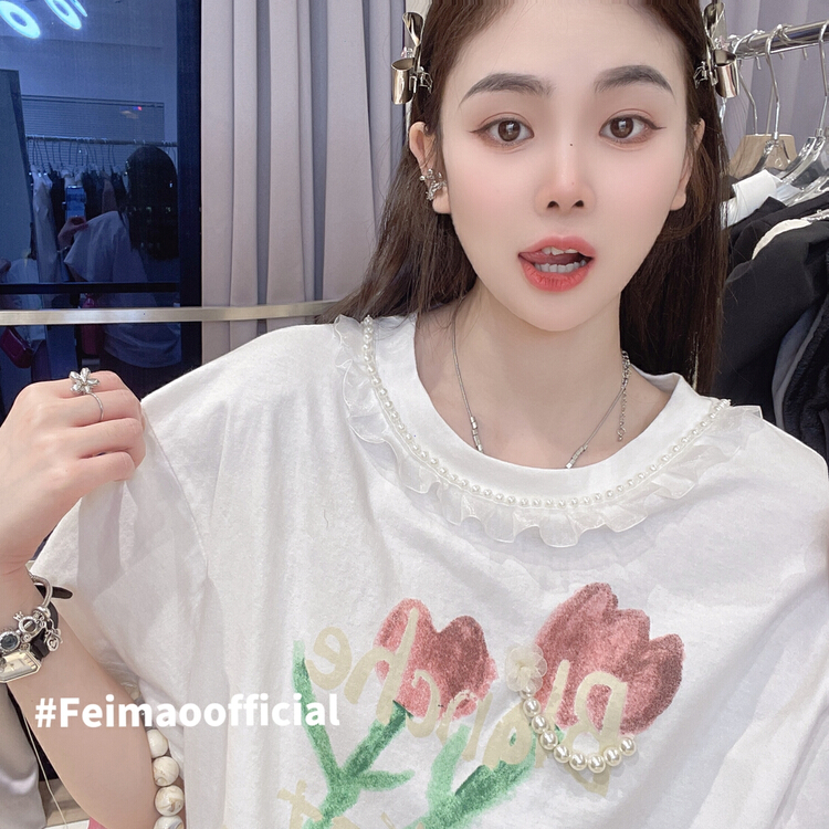[FEIMAO(YIMAO)] Korean version of loose casual Joker short sleeve T-shirt YM-7029# LSL