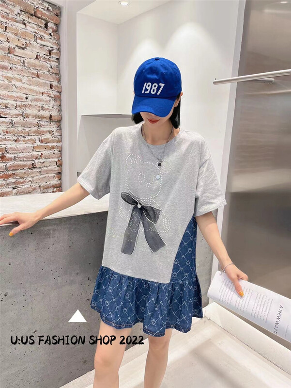 [UUS] crew neck stitched temperament dress (with detachable bow) (only skirts) 222696# hyy