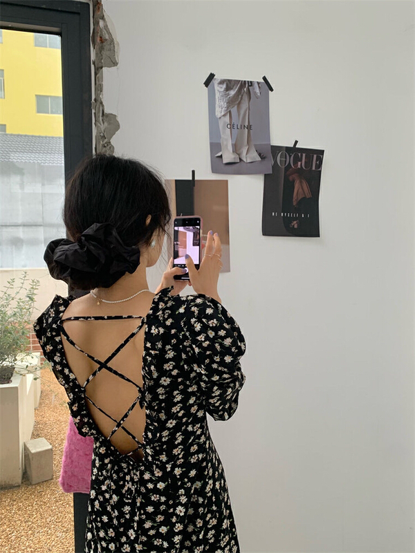 Early spring! [TZM] backless pastoral dress (with waist rope) 9826# LSW